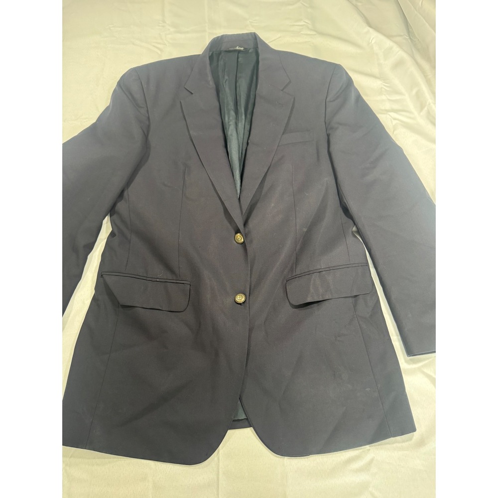 Jos. A. Bank Mens Navy Blue Two Button Blazer Sport Coat Gold Crest Buttons